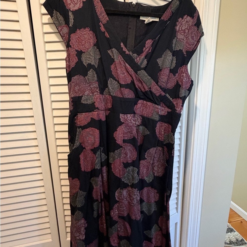 Mata Traders Black and Pink Floral Midi Dress